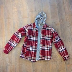 Dickies Red Plaid Flannel Hoodie Jacket